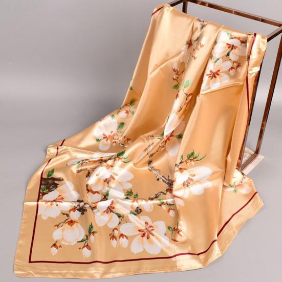 Exquisite Sunscreen Decorative Silk Scarf Women Elegant Peach Blossom Pattern Square Shawl Costume Accessories