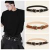 Cool Carved Buckle Belt Wide PU Vintage Waistband Versatile Double Buckle Waist Belt  Couple
