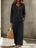 European and American in-stock cross-border foreign trade women's new casual button V-neck long-sleeve top and pants set