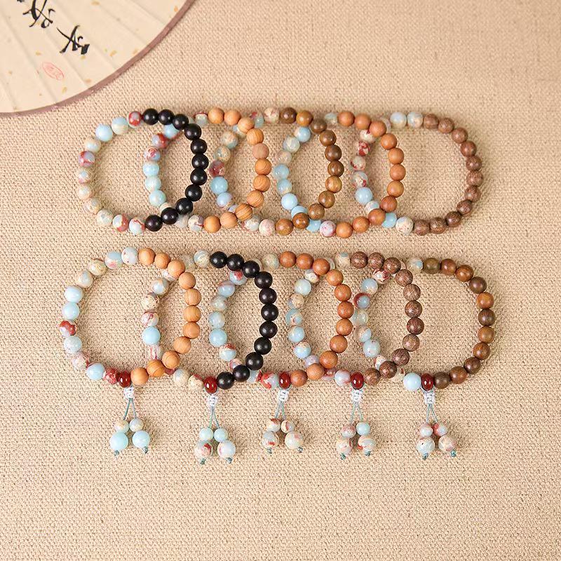 Red Pine & Green Sandalwood Beads with Shoushan Stone Bracelet - Unisex Chinese Style