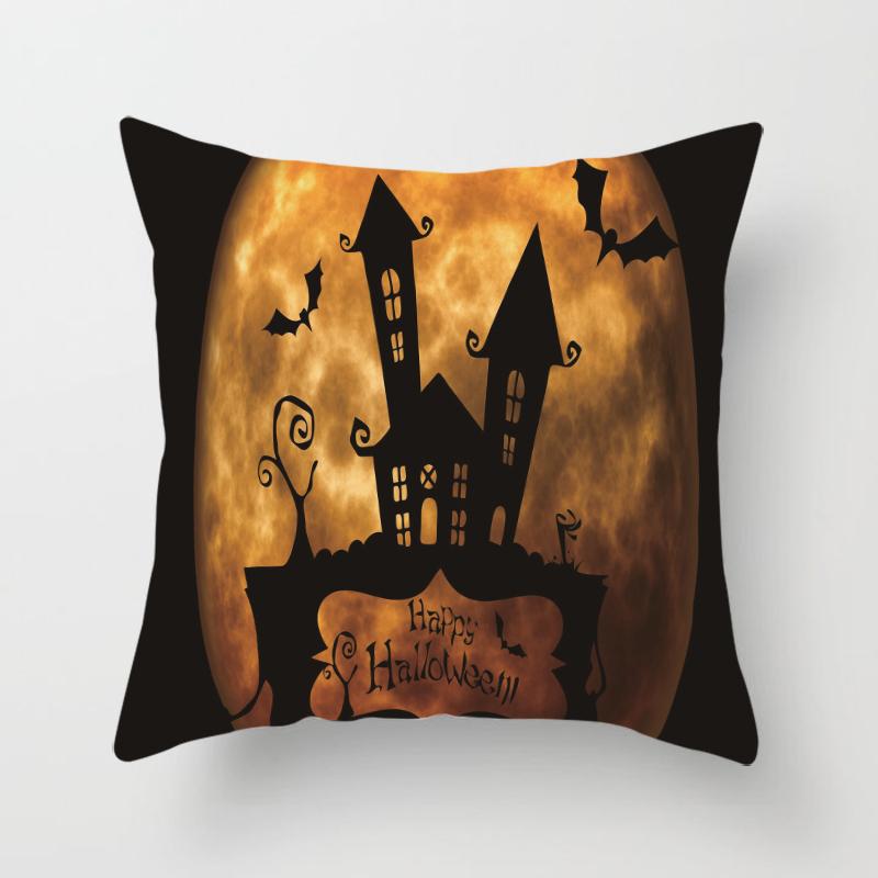 Halloween Theme Horror Pumpkin Bat Print Pattern Cushion Cover Home Living Room Sofa Decoration Square Throw Pillow Cover