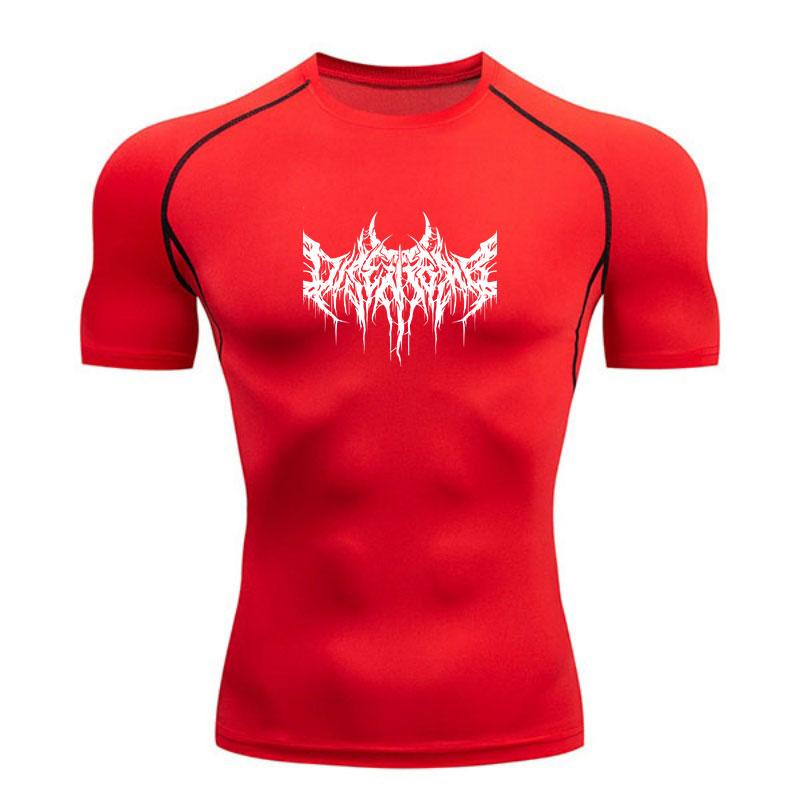 Men's Quick Dry Compression Workout T-Shirt, Spiky Brutal Death Metal Pattern Athletic Short Sleeve Tee for Gym Running Training Casual Fitness Wear