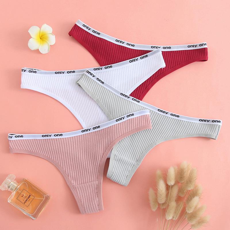 7-Color Women's Pure Cotton Fun & Sexy Mid-Waist European Size Ribbed Thong