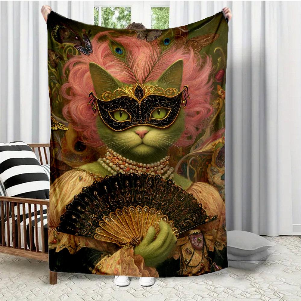 

Retro anthropomorphic cat theme Flannel printed blanket suitable for all seasons suitable for living room office sofa and travel 75x100cm