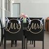 2Pcs Wood Mr Mrs Wedding Chair Flags Round Hollow Design Retro Romantic Decor for Bride Groom Seats Photo Prop Backyard Party