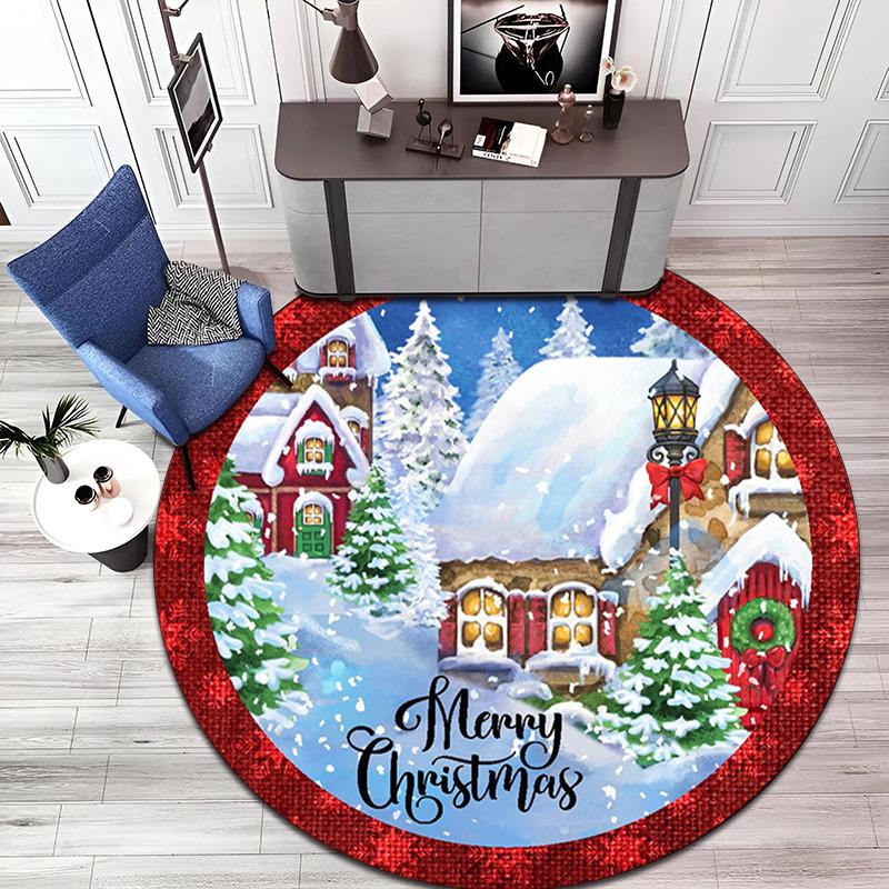 Cute Christmas Day Gift Bell Santa Claus Snowman Christmas Tree round rug Home Soft Decorative Anti slip Chair Mat Carpet Outdoor Floor Mat Carpet 32