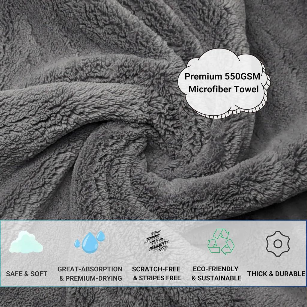 Edgeless Microfiber Towels For Cars, Super Soft Car Drying Towel, Microfiber Cleaning Cloth, 550GSM Premium Water Absorbtion Polishing Detailing