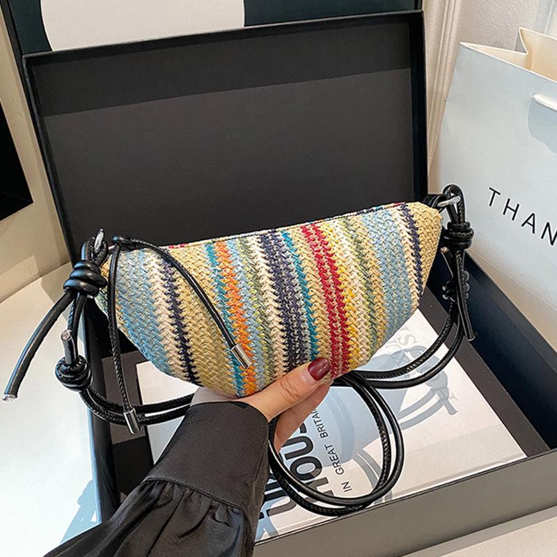 

Yogodlns Handwork Straw Bag Summer Cute Semicircle Crossbody Bag Purses Straw Woven Women Axillary Pack Beach Travel Ladies Shoulder Bags 24x3x12cm чёрный