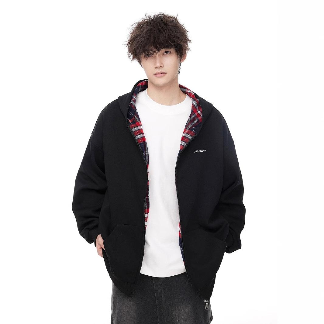 

Клетчатый кардиган с капюшоном, мужской зимний новый ленивый свободный американский кардиган-пальто для пары M