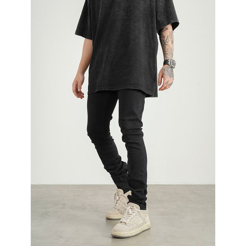 Five-Color High Street Style Basic Washed Distressed Stretch Slim fit Feet Jeans National Fashion Solid Slimming Trousers for Men