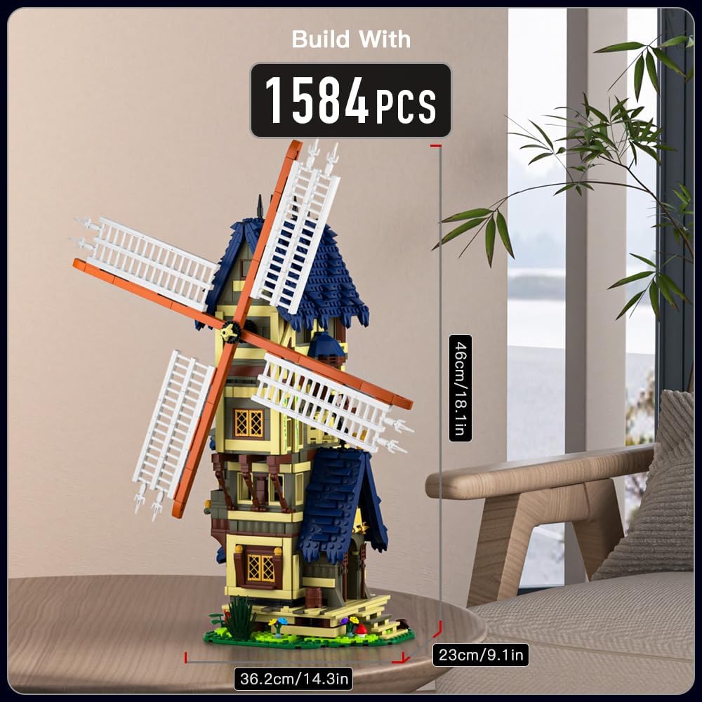 MOULD KING 10060 Medieval Building Block The MOC-138190 Windmill Model European Century Brick Toys Assembly Kids Christmas Gift
