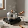 Infant Meal Pot Uncoated Stainless Steel Milk with Lid Wood Handle Mini Saucepan