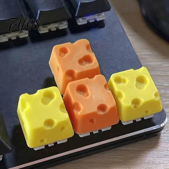 Novelty Cheese Design Keycap 4PCS Keyboard Keycaps, 3D Printed Macaron Color Key Caps, Durable PLA for Cross Axis Switches Decorative Set, Gaming