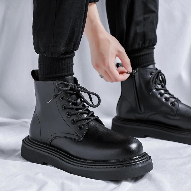 Fashion 2024 Split Leather Chelsea Boots for Men Platform Ankle Boots Male Thick Bottom Motorcycle Boots Spring Mens Chunky Casual Shoes