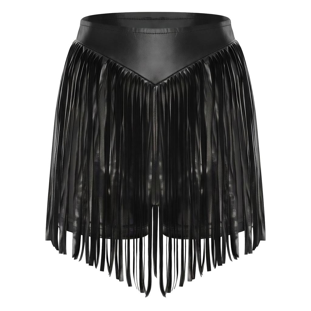 Damen Schimmernde Metallische Hotpants Hohe Taille Quaste Fransen Booty Shorts Freche Shorts