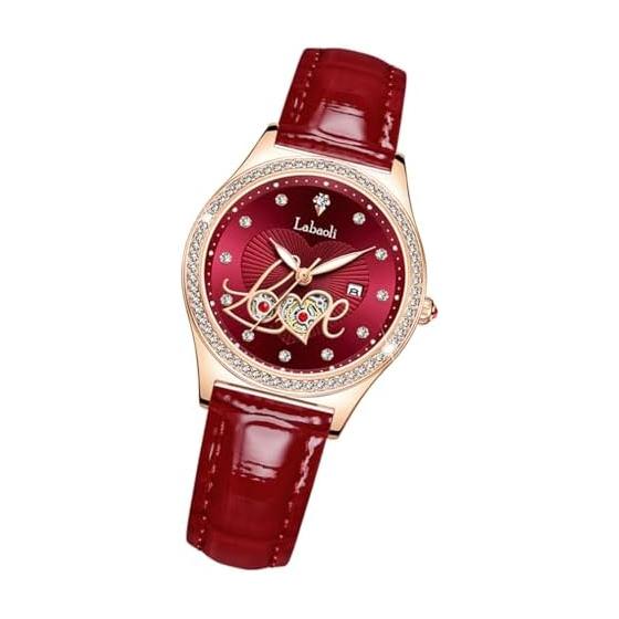 Women s Watch Red Leather Strap Diamond Arm Watch Stylish Waterproof Simple Business Brand Cute Casual Women s Luxury Gift Red Love Watch Women
