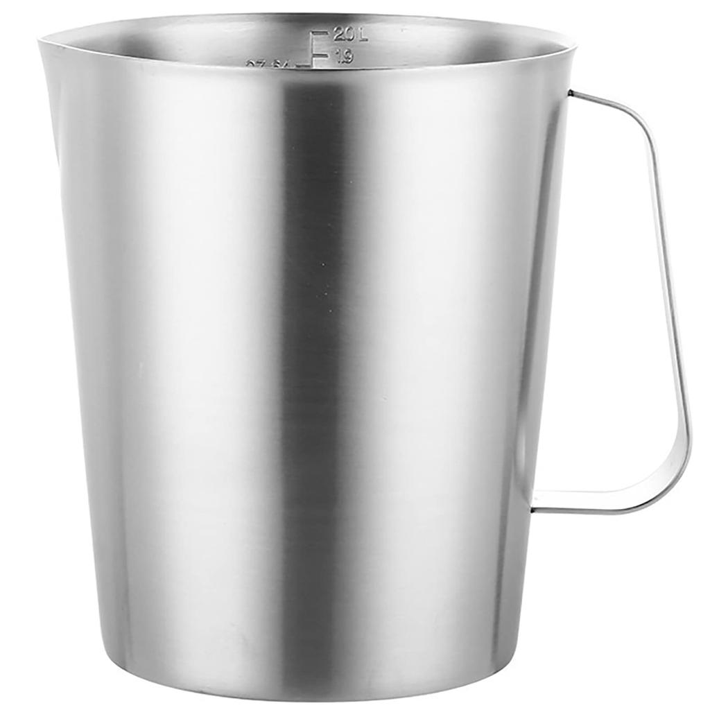 WOMLEX Stainless Steel 304 Measuring Cup with 2000ml Large Frothing Cup with for Milk and Commercial Use 304 Stainless Graduations, Heat-Resistant,