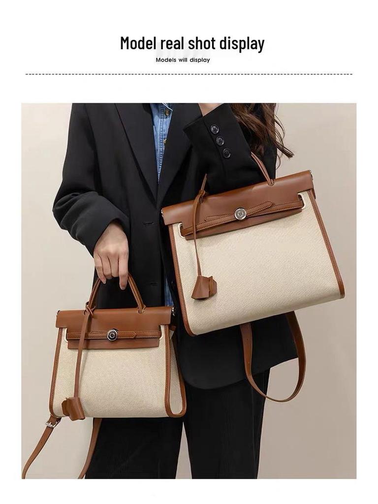 2025 Women's Canvas & Cowhide Kelly Colorblock Shoulder Bag - Large Capacity Fashion Handbag