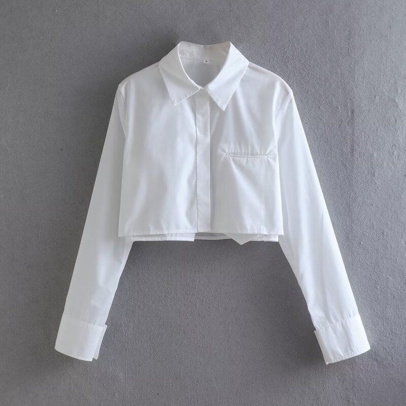 

Fashion Style 2024 Spring New Arrival Women s Stylish Lapel Loose-Fitting Cropped Short Shirt 8567210 730 White L