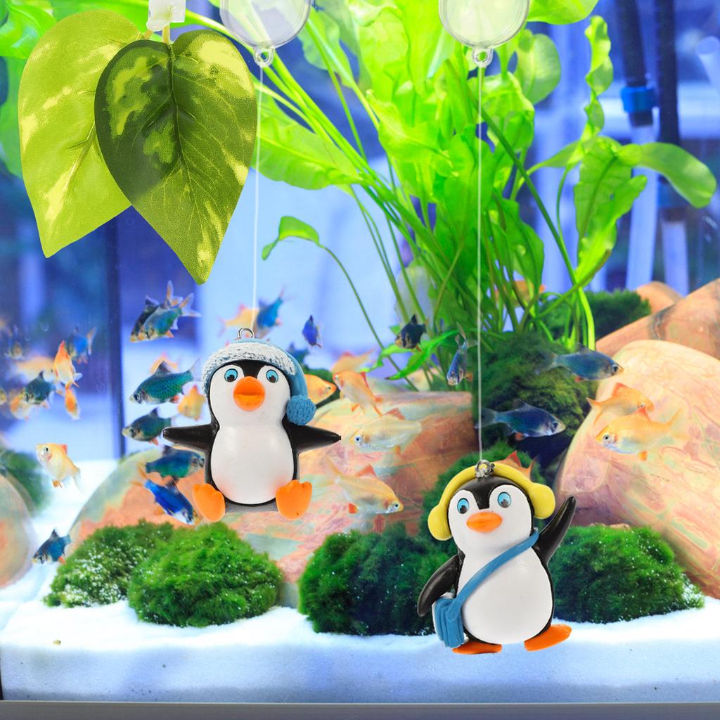 2 Stück Aquarium-Dekorationen Schwimmende Dekorationsfiguren Fischbehälter-Dekor Haushalt Niedliche Pinguin-Figur Fischbehälter