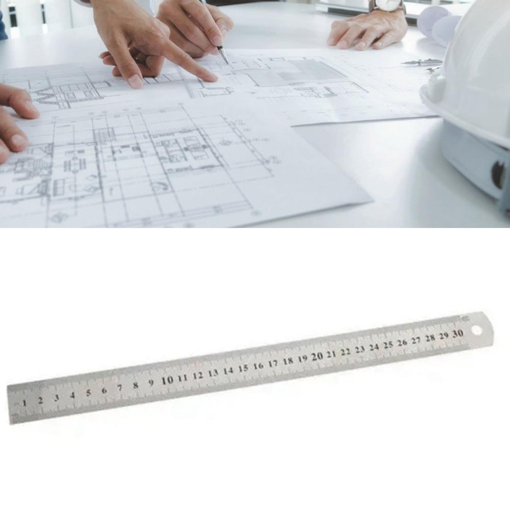 2pcs 30 cm / 12 Inch Stainless Steel Ruler Metric & Inch Scale Metal Ruler  For Drafting