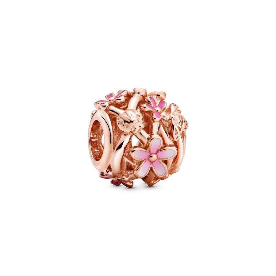 Plated Rose Gold Sparkling Pink Air Balloon & Levelled Heart Charm Bead Fit Original Sier Bracelet DIY Jewelry