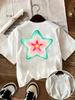 Kawaii Star Graphic T Shirt Women Watercolor Colorful Star Print Tee Cute Aesthetic Short Sleeve Casual Loose Top Harajuku