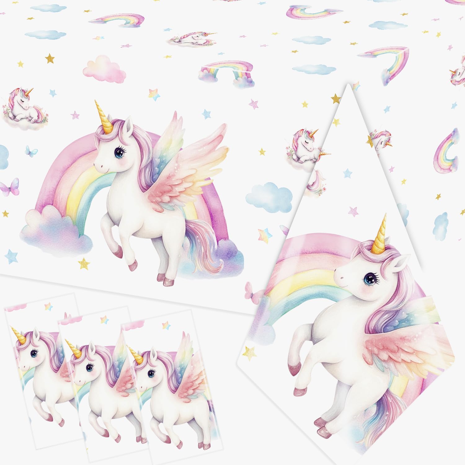 Unicorn Birthday Decorations,3pcs Plastic Unicorn Tablecloth Waterproof Pastel Rainbow Unicorn Birthday Table Cloth for Girl Unicorn Party