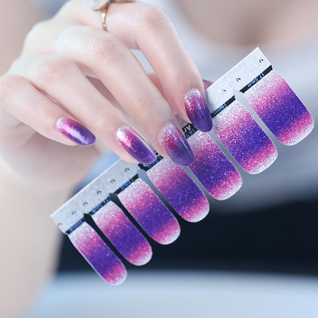 2pc Wraps Decals Beauty Glitter Powder Nail Stickers Gradients Color Full Cover