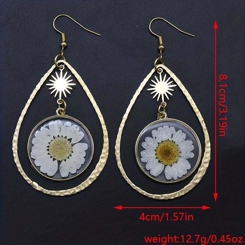 Полые каплевидные серьги с высушенным на солнце цветочным дизайном — фото 4