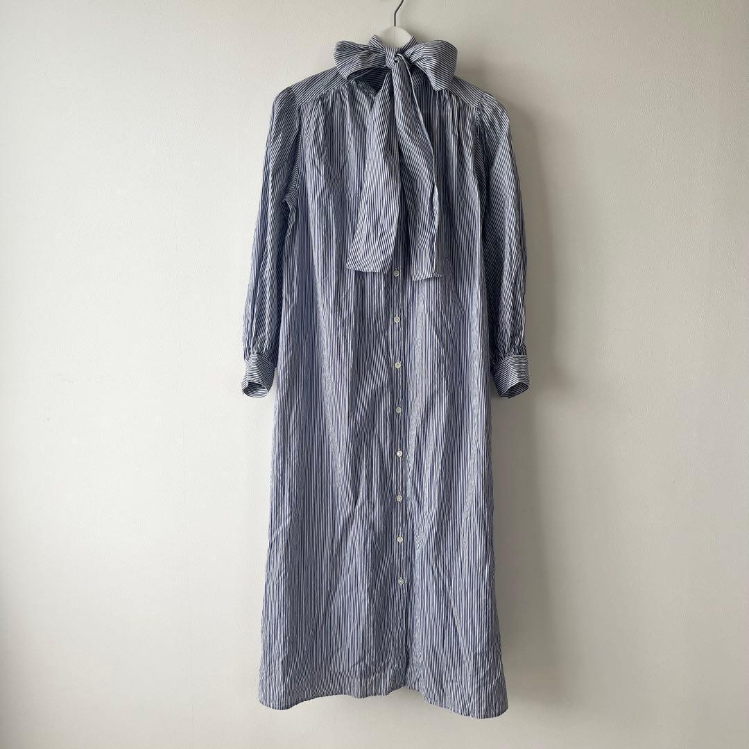 SLOBE IENA Striped Bowtie Shirt Dress 2Way Silk Blend