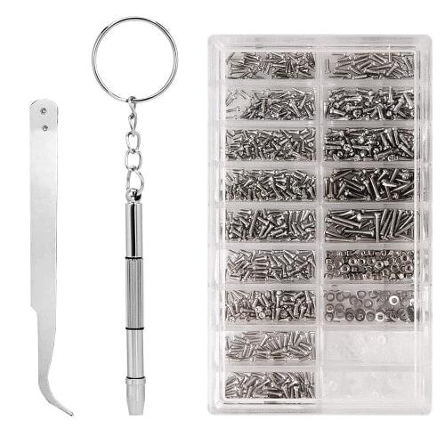 1000-Piece Stainless Steel Machine Screw Kit with Nuts and Screw Replacement Kit for Glasses, Watches, and Computers