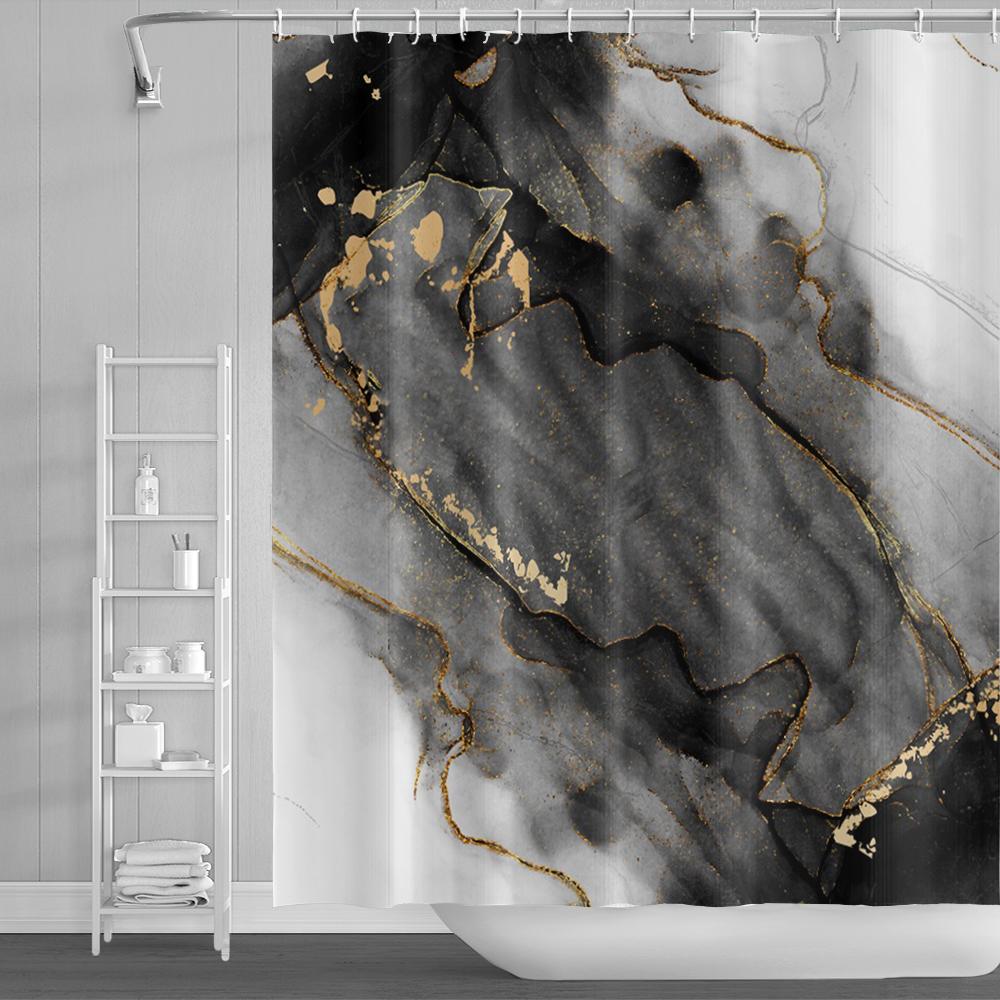 Мраморные занавески для душа с 3D принтом для ванной комнаты, мраморные занавески для ванной с золотыми прожилками, водостойкий чехол для купания из полиэстера с крючками