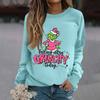 Women's Fashion Casual Long Sleeve Solid Color Christmas Printed Round Neck Top Sweatshirt