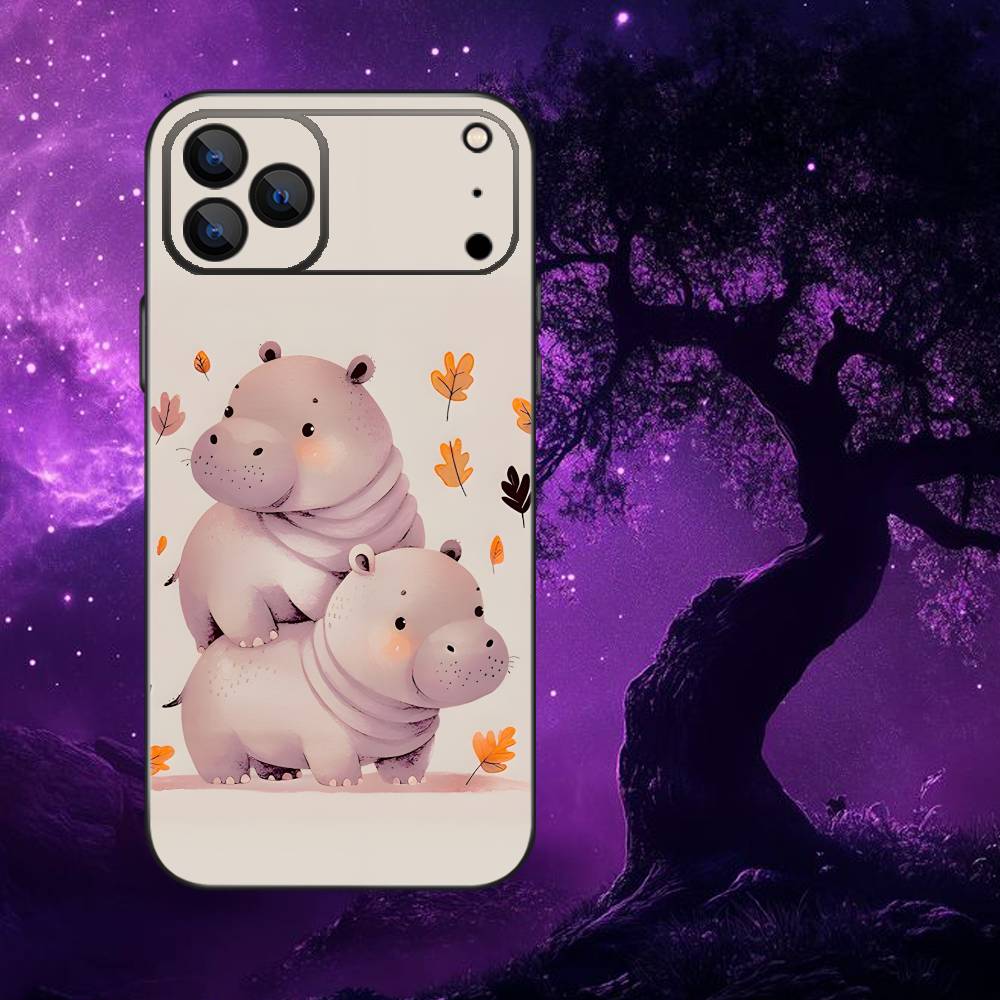 Cute Hippo Hippopotamus  Phone Case For iPhone 17,16,15,14,13,12,11,Pro,Max,Plus,E,Air,Mini Protective TPU Cover