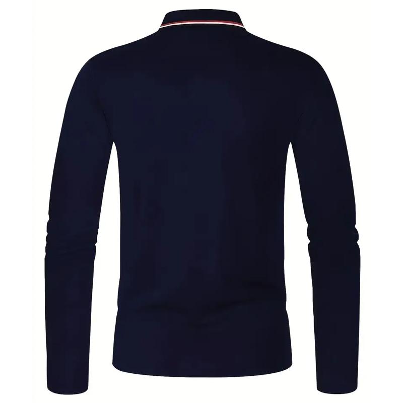 Men Clothes Long Sleeve Casual Lapel Polo Shirt Elastic and Suitable for Sports and Casual Wear Golf Polo Shirt