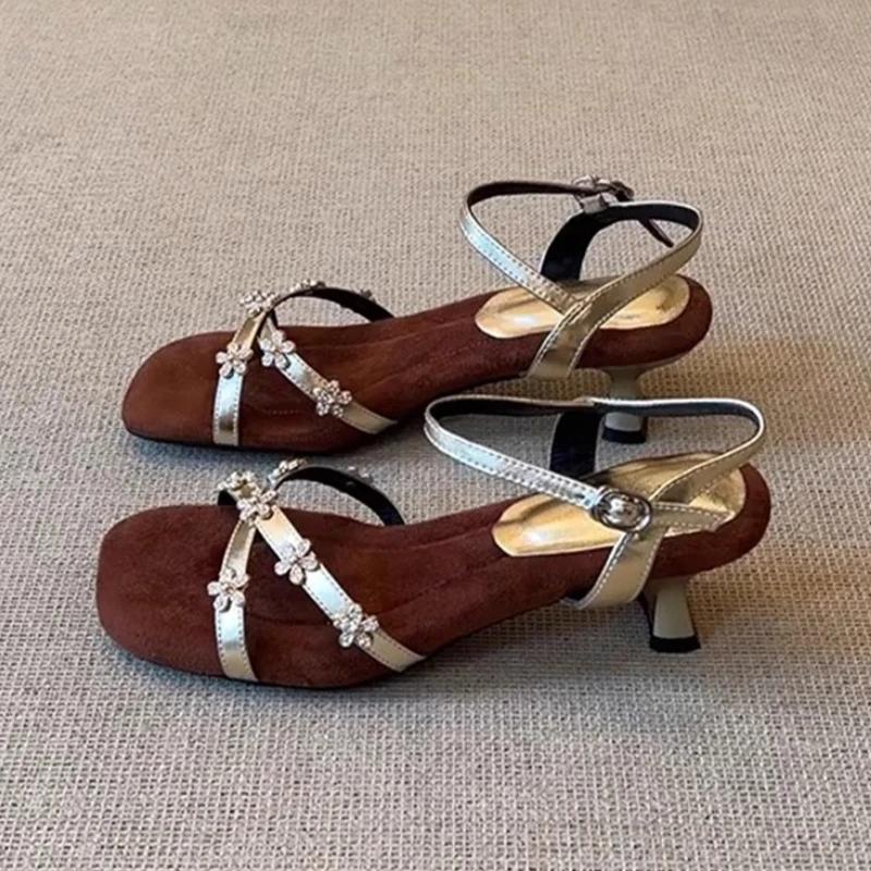 Fashion High Heels Women's Sandals Flower Elegant Dress Shoes Summer 2025 Luxury Woman Slippers New Brand Pumps Sexy Sandalias De Mujer