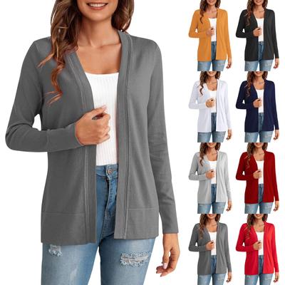 Cardigan Jaqueta Versátil de Cor Sólida Feminina da Moda de Manga Comprida