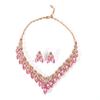 Vintage exaggerated leaf necklace earrings set crystal gemstone collarbone chain women's two-piece fashion accessories