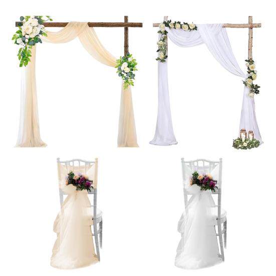 White Sheer Wedding Drape Gauze Arch Draping Fabric Champagne Drapes Backdrop Curtain Outdoor Drapery Panel for Wedding Ceremony Bridal