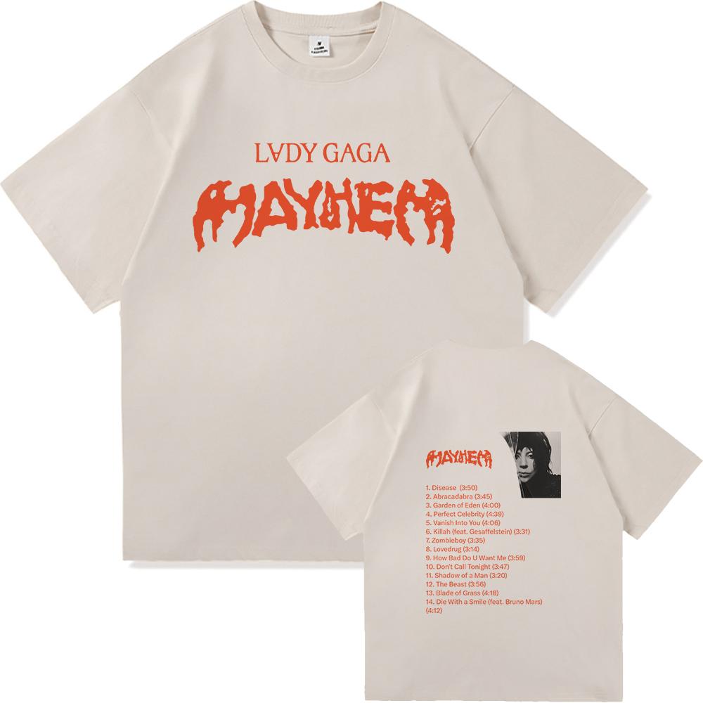 Lady Gaga Mayhem Tshirt 2025 New Album Fashion Men Summer Retro Harajuku High Quality Clothes Cotton Fan Tshirt