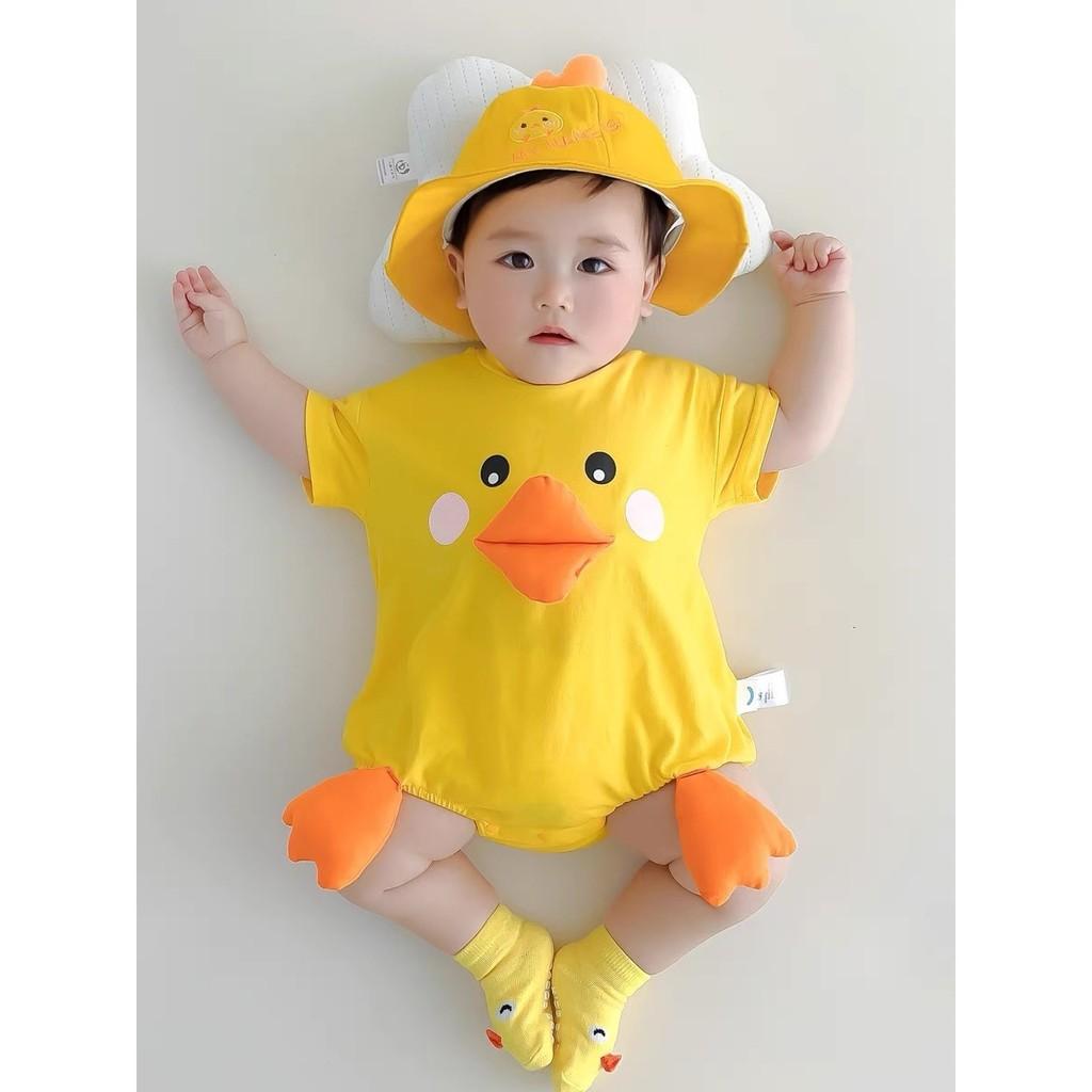 Baby Yellow Duck Onesie With Short Sleeves For Newborns And Infants