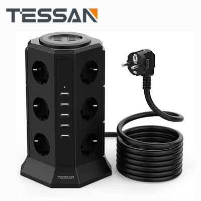 Tessan Ciabatta multipresa con 11/12 prese 3/5 porte USB Presa di estensione spina UE con cavo da 2 m Interruttore di protezione da sovraccarico per casa, ufficio