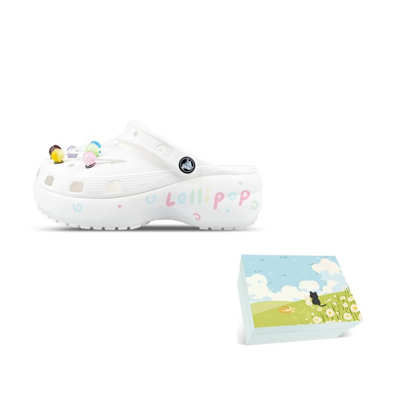 Crocs Classic clog EVA Dopamine Three-dimensional Pendant Lollipop Element Gift Box Hole Shoes Women's White