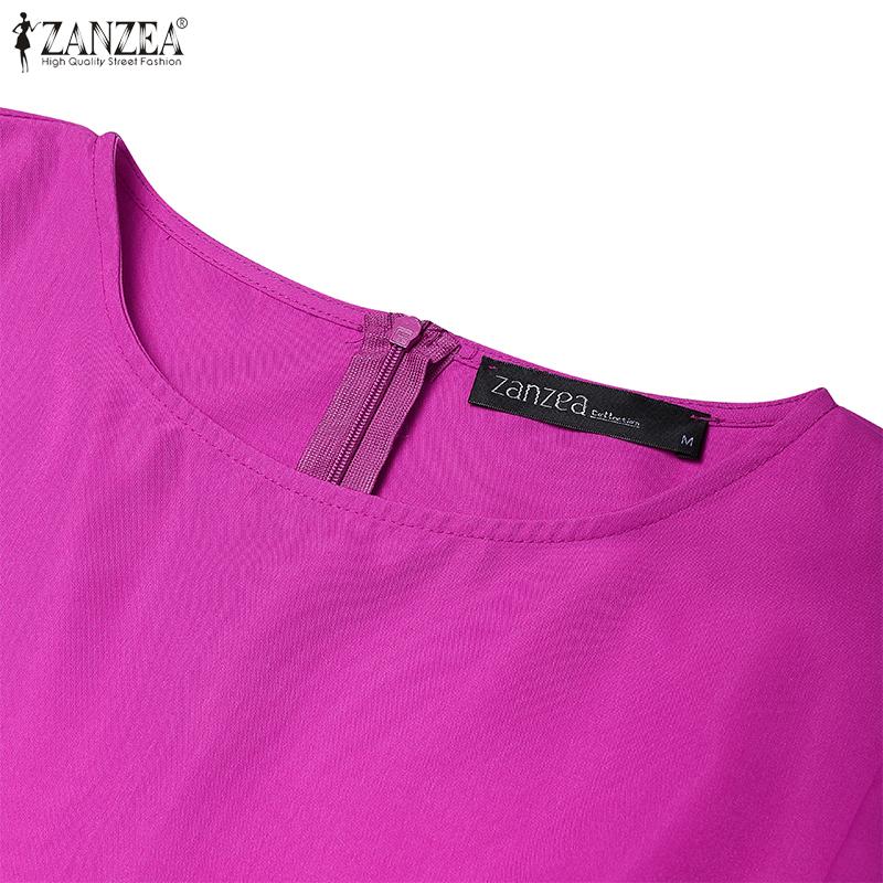 ZANZEA Women Casual Round Neck Ruffles Splice Summer Short Sleeve Dress