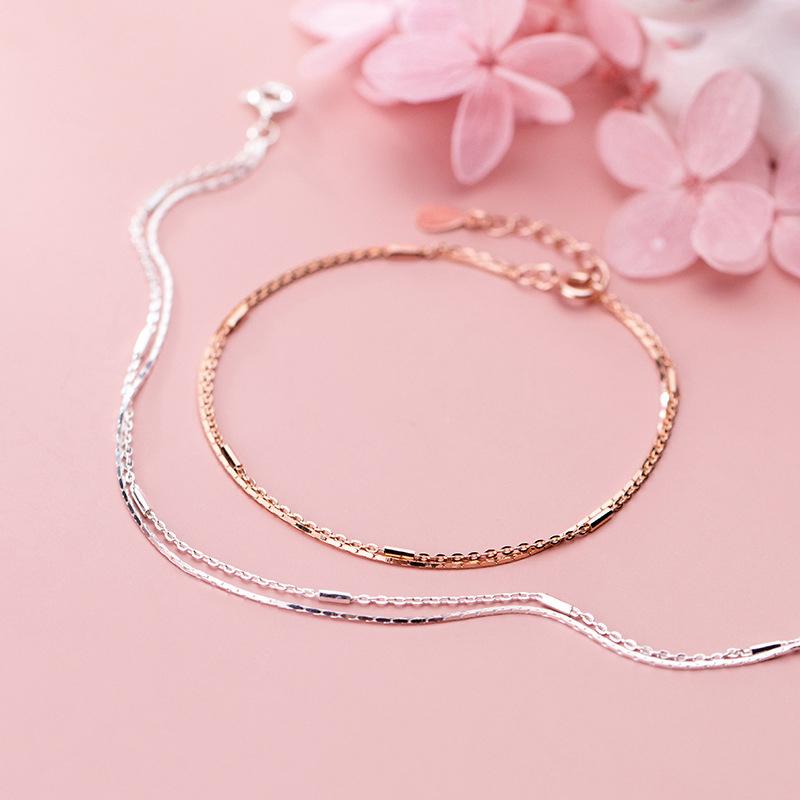 Modian 2 color Silver Bracelet for Women Fashion Geometric Double Layer Link Chain 925 Sterling Silver Korea Style Fine Jewelry