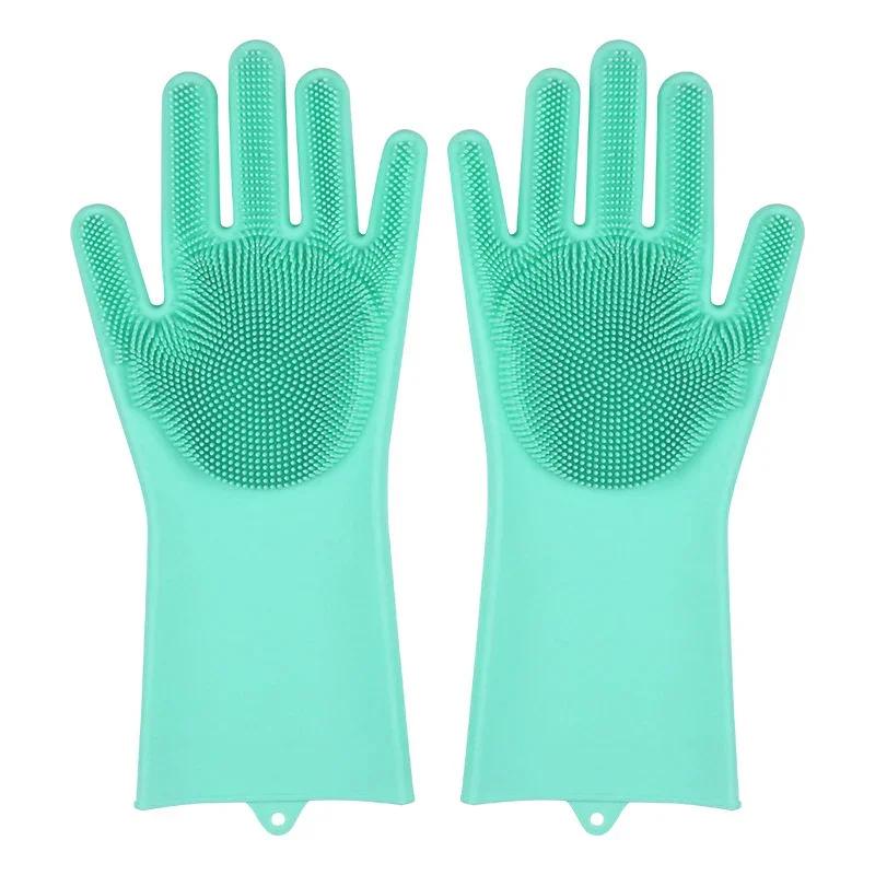 Dishwashing Cleaning Gloves Magic Silicone Rubber Dish Washing Gloves for Household Sponge Scrubber Kitchen Cleaning Tools