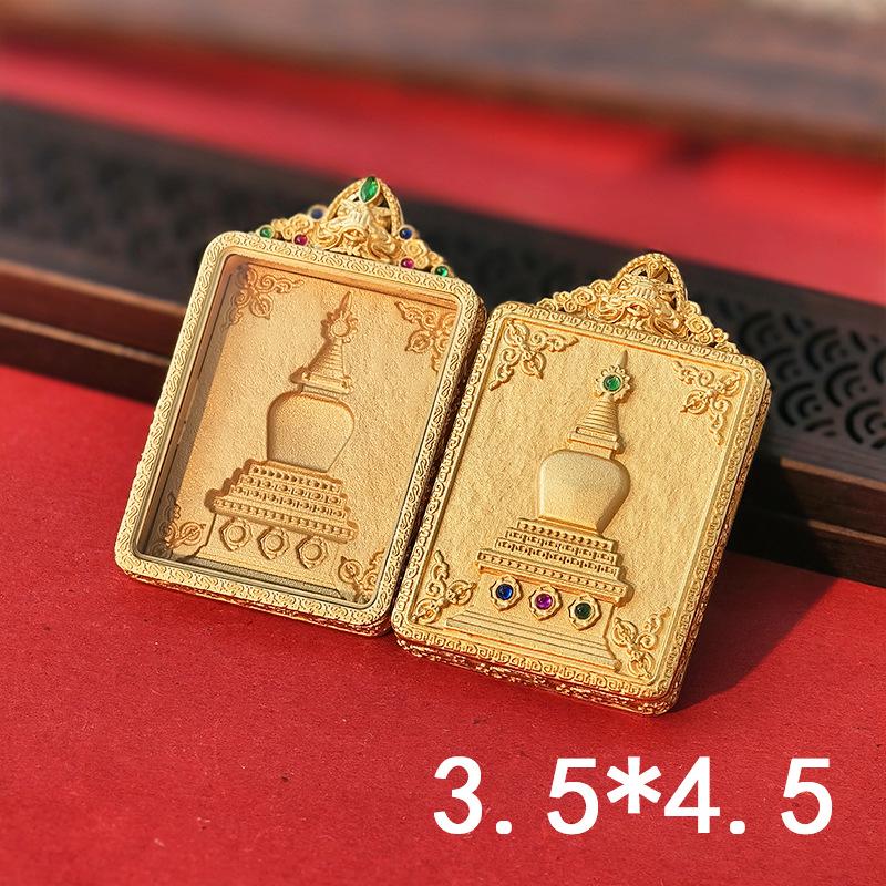 Tibetan Thangka Gold Necklace: Non-fading, Waterproof GAU Box Pendant, Multi-size Options