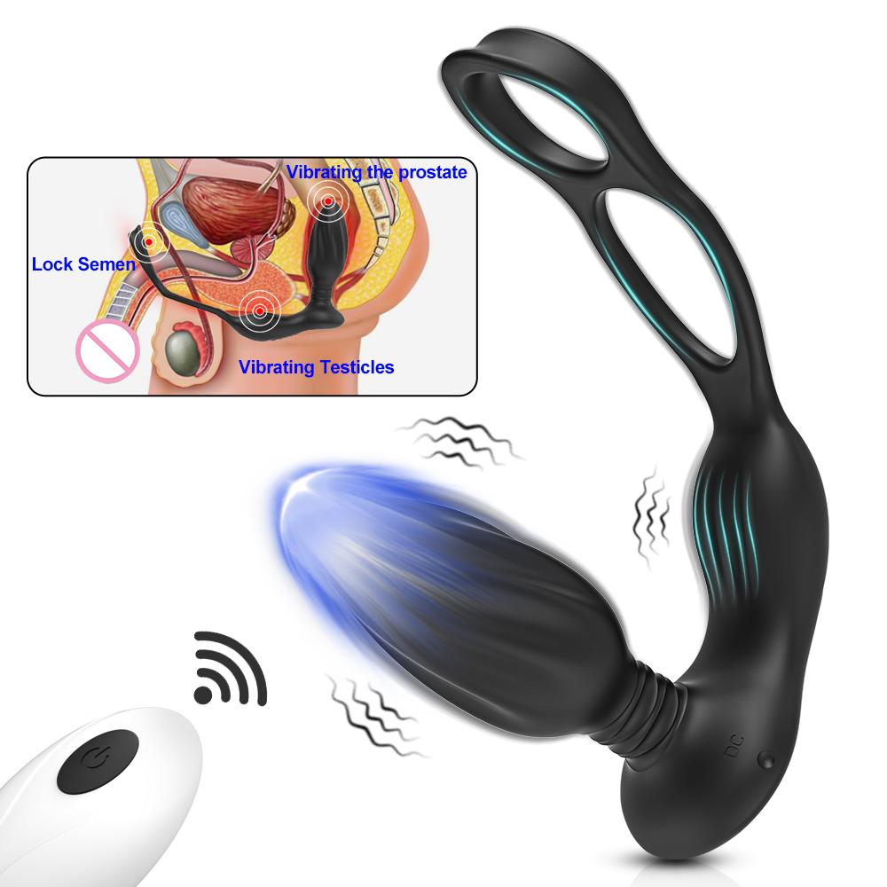 Remote Control Vibrator Butt Plug for Men Anal Stimulate Anal Plug Male Prostate Massager with Dual Penis Ring Sex Toy for Men