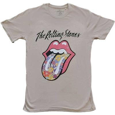 Heren Rolling Stones Flowers Tongue T-shirt Zand